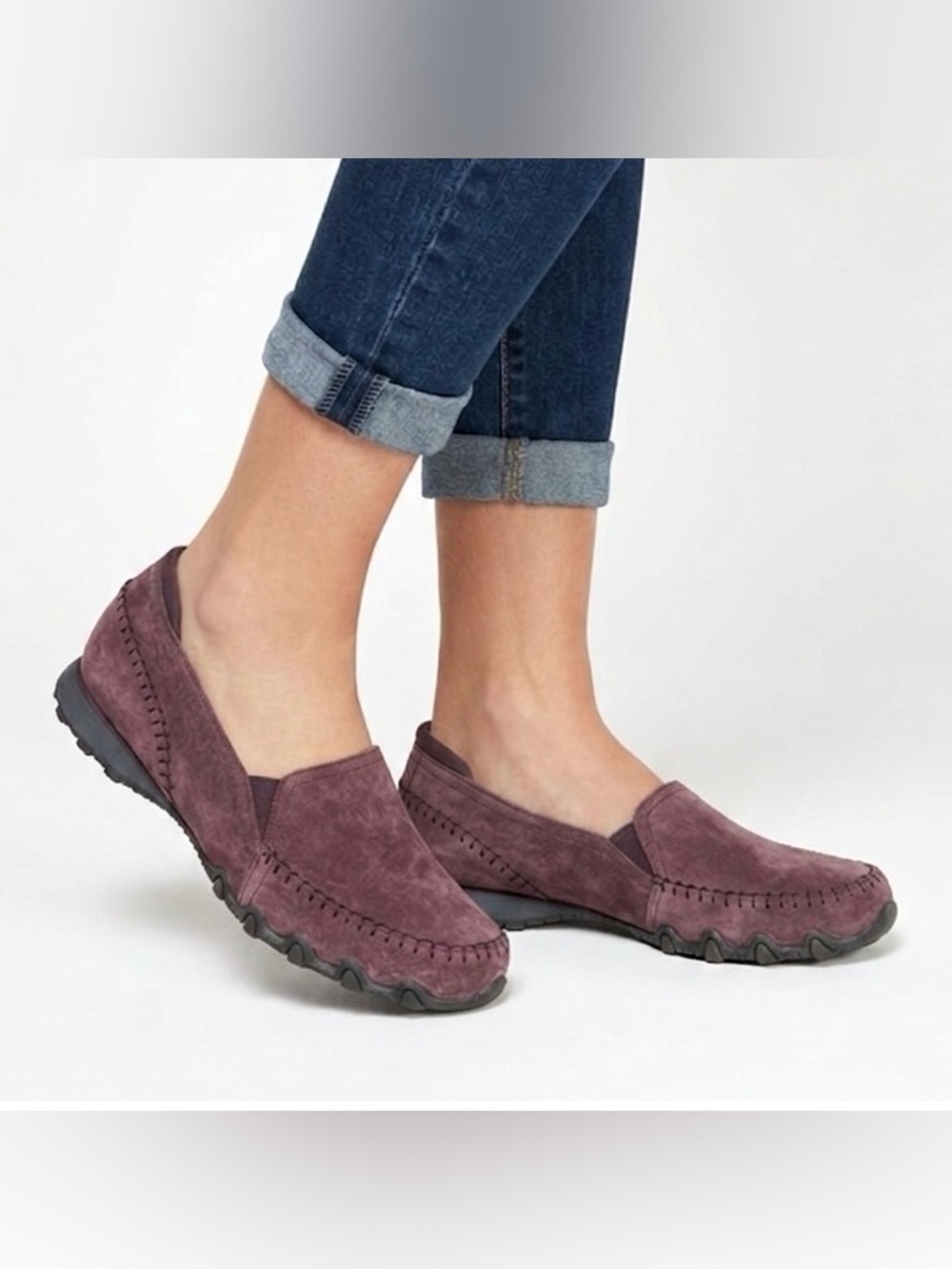 SKECHERS Bikers Alumni Purple Suede Loafer sz 7.5 W Relaxed Fit Slip On 49415W